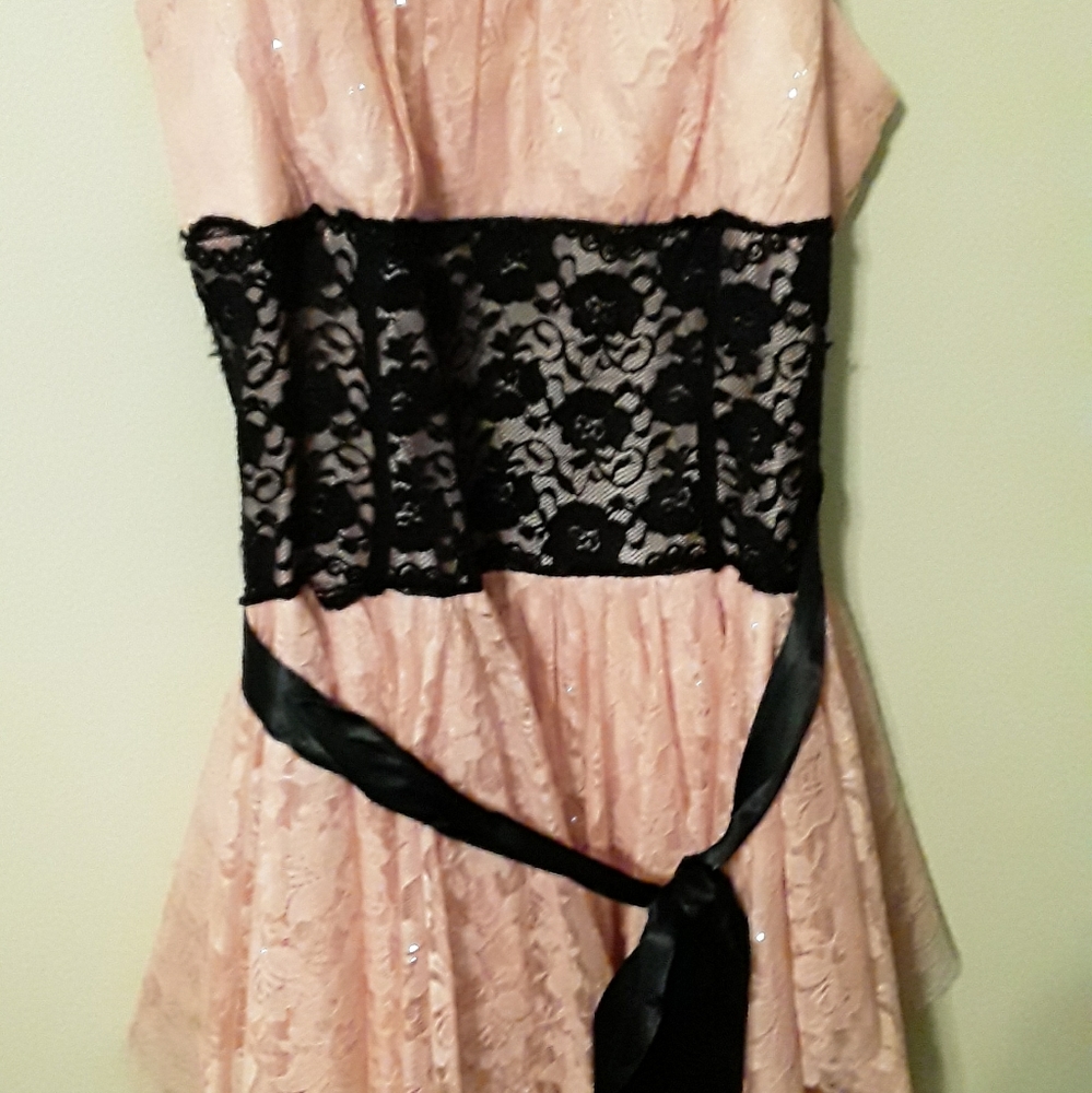Pink and black lace deb dress